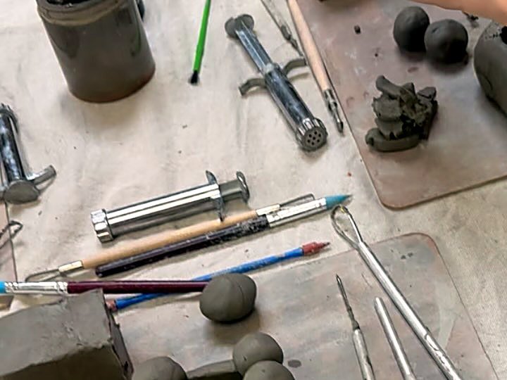 Pottery tools and clay